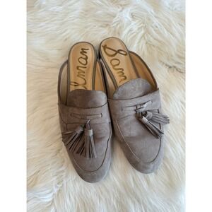Sam‎ Edelman Paris Gray Suede Tassel Flat Mule Slides 8M EUC